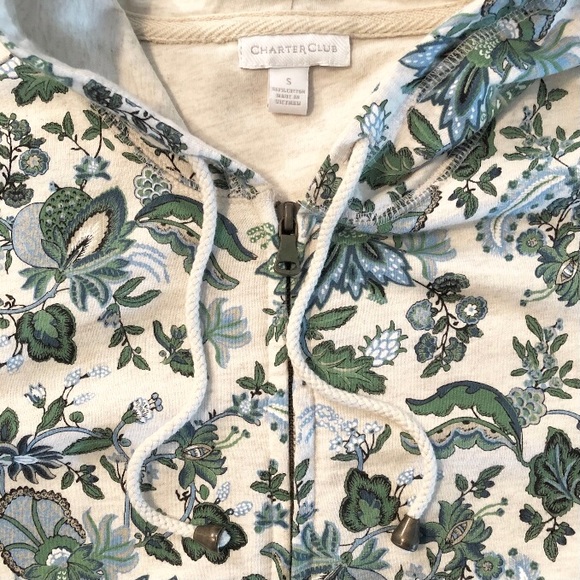 Charter Club Floral Hoodie Sweatshirt Size S Full Zip With Pockets Excellent - Picture 3 of 4